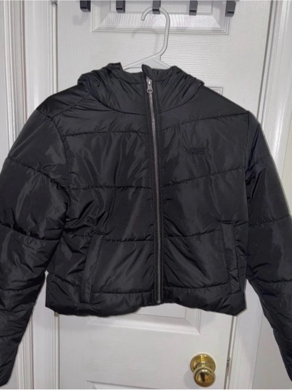 Vans Black Cropped Puffer Jacket with Hood